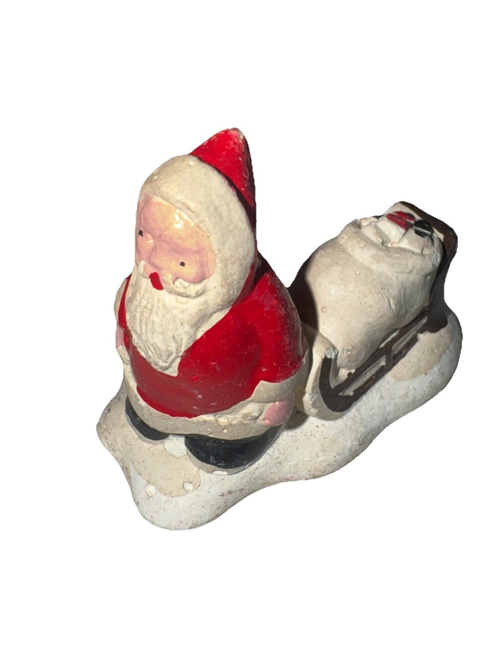 Chalkware Mini Santa & Sled Made In England chalkware Christmas Village Figurine